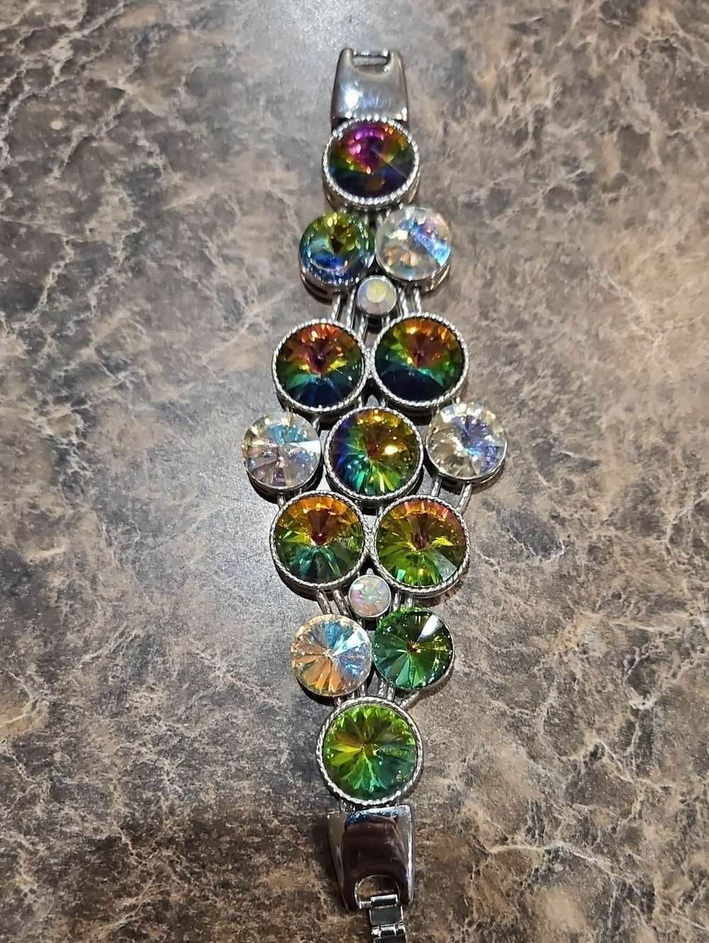 Iridescent Multi-Color Crystal Clustered Statement Bracelet